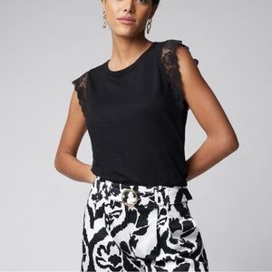 White House Black Market Black Lace Sleeve Trim Blouse Tee Shirt